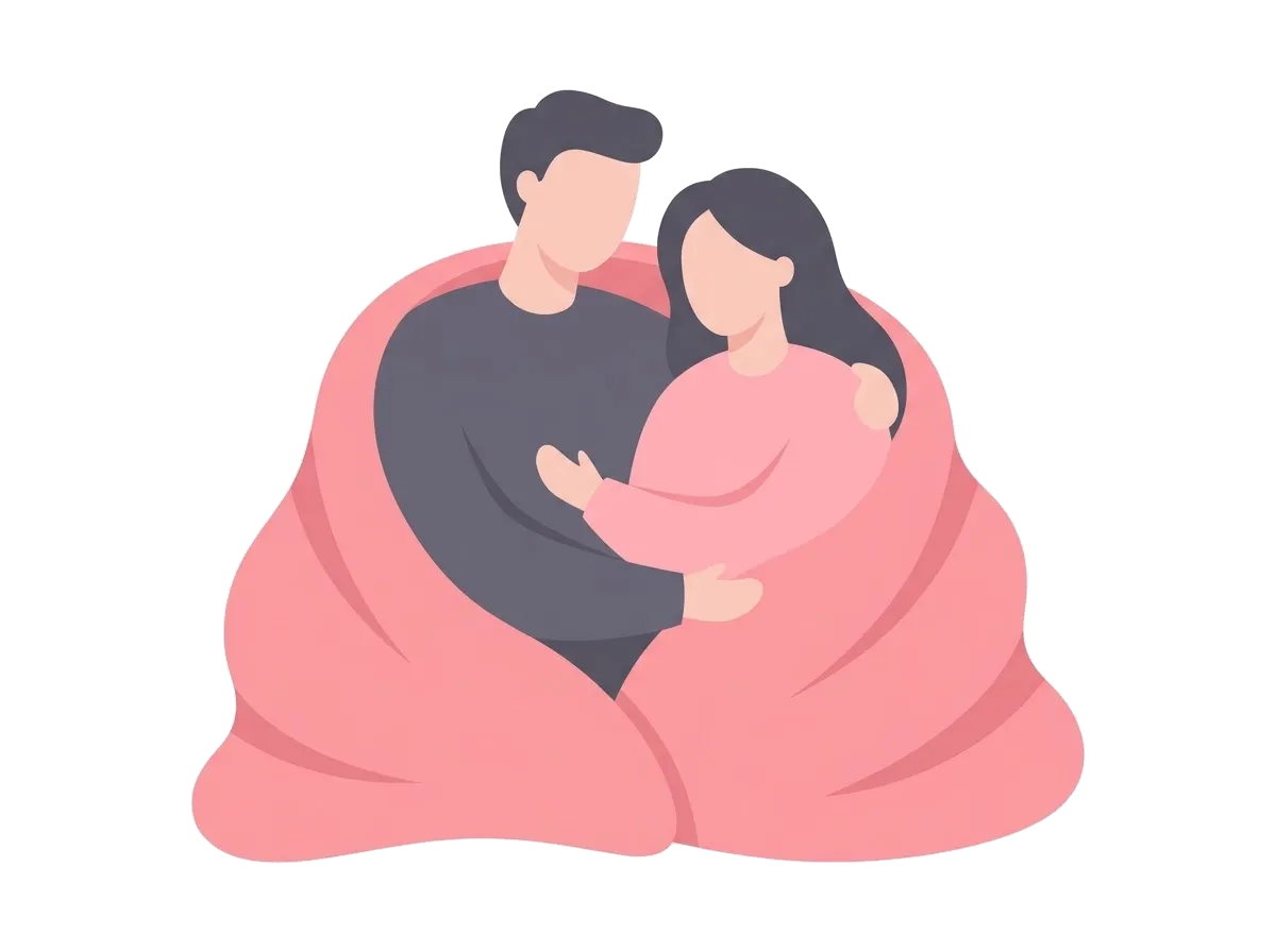 Couple wrapped in a blanket staying close afterwards, illustrating aftercare and checking in