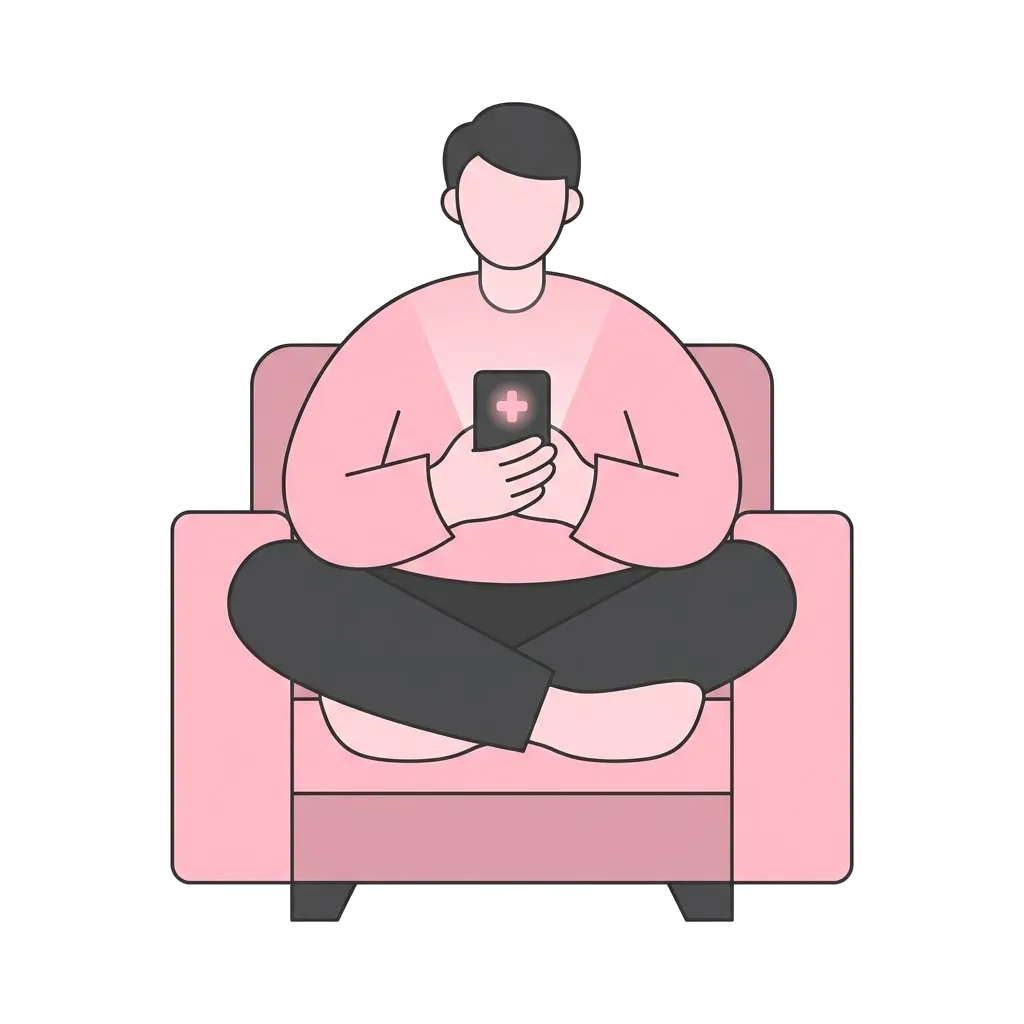 Person on a phone showing a medical cross, illustrating contacting a clinic quickly if something goes wrong