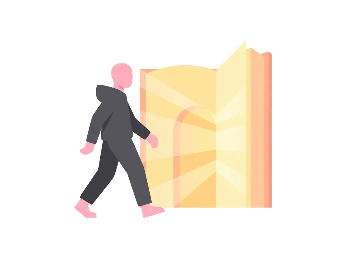 Person walking towards a glowing open book, illustrating trusted public health sources for further reading