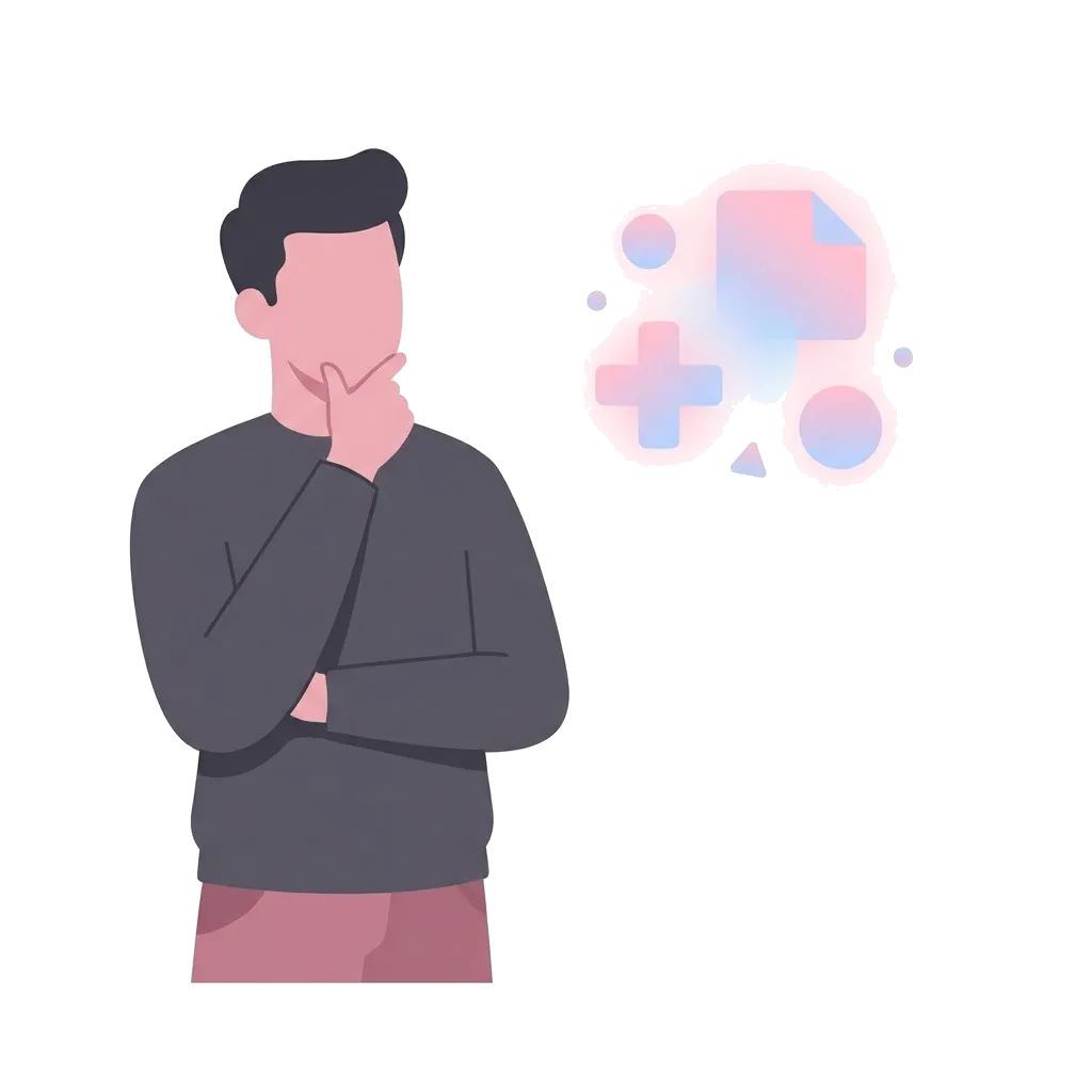 Man standing thoughtfully beside floating medical icons, illustrating concerns men rarely ask about