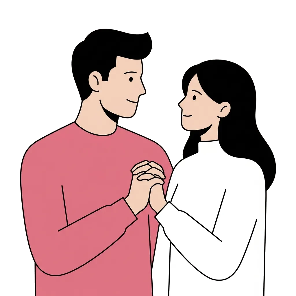Couple holding hands and looking at each other, illustrating our approach to intimacy and wellness