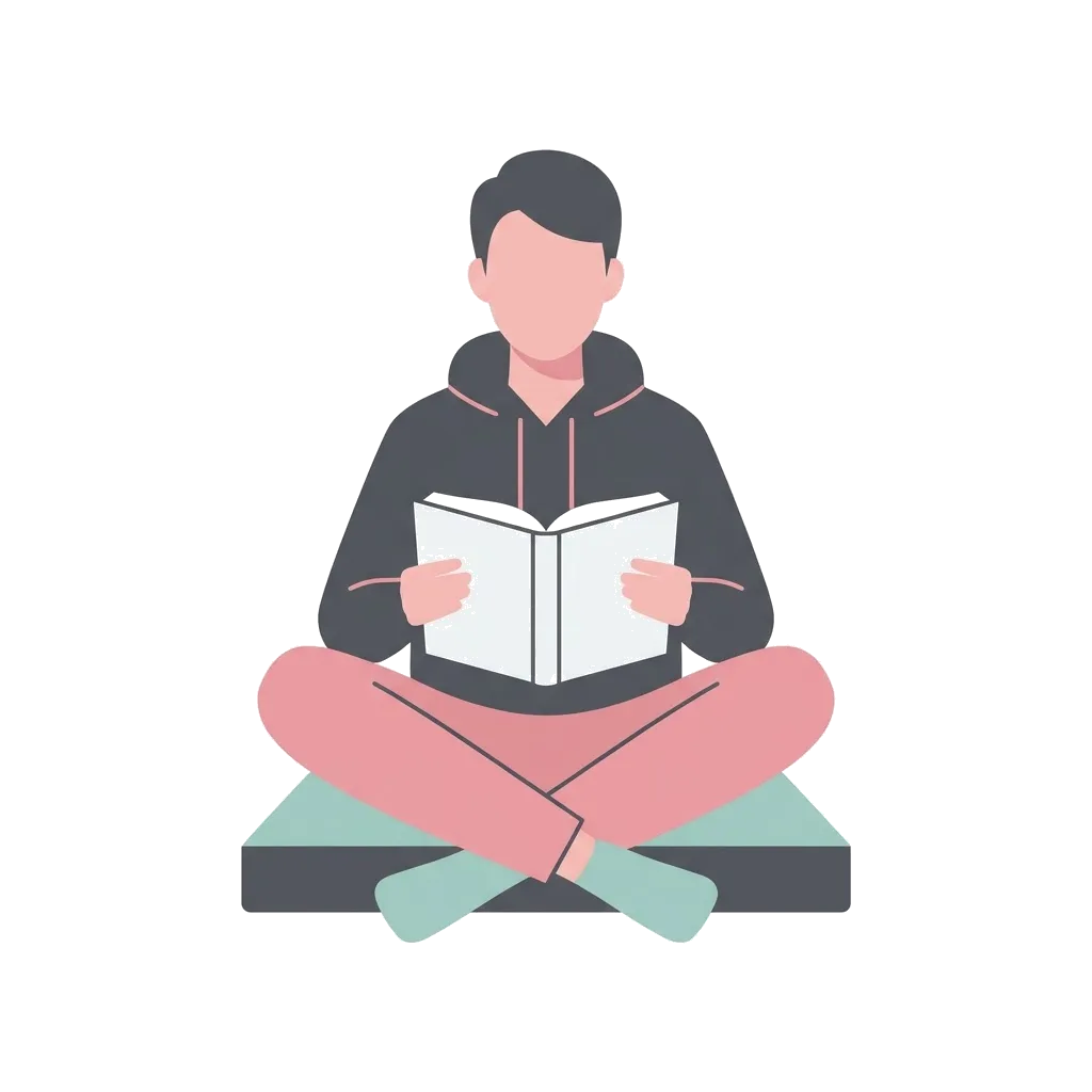Person sitting cross-legged reading a book, illustrating preparing mentally for first-time sex