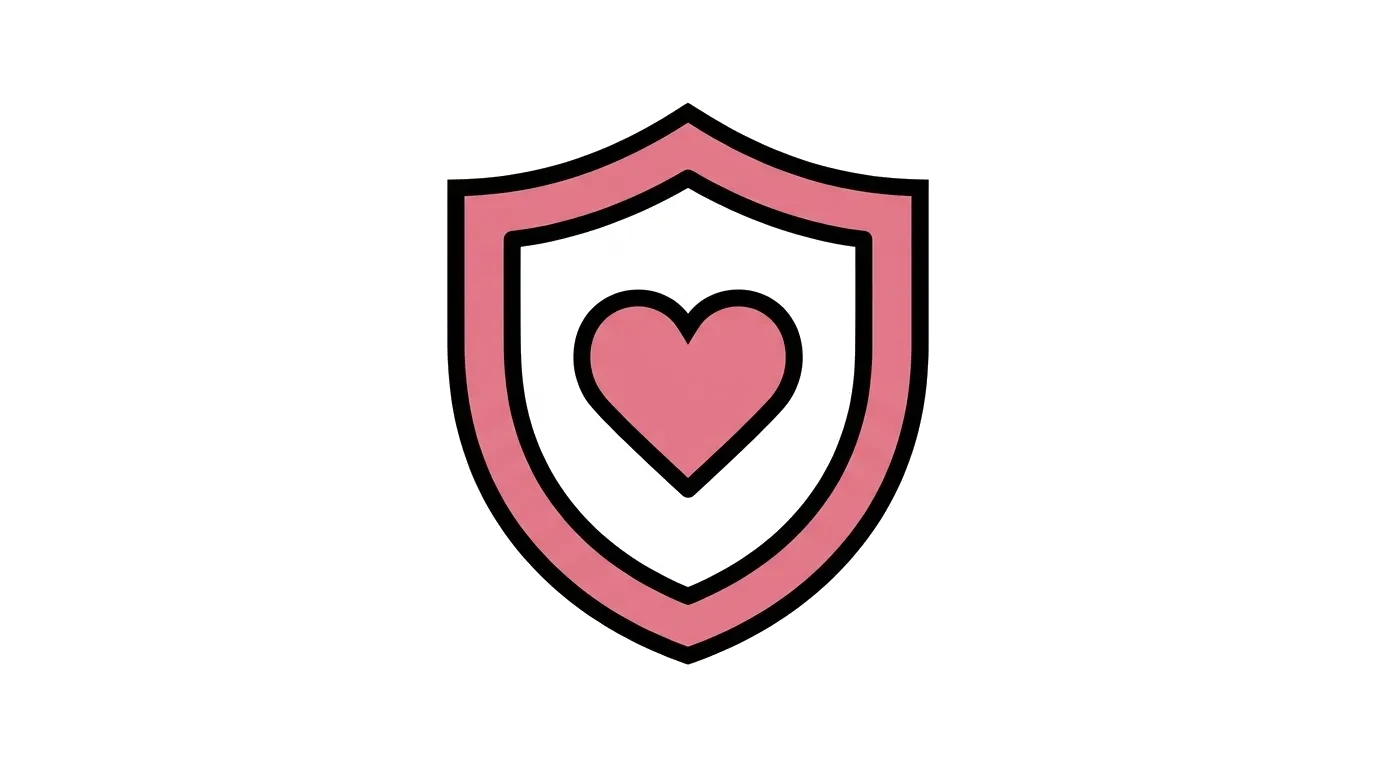 Shield with a heart inside, illustrating sexual health, protection and barrier methods